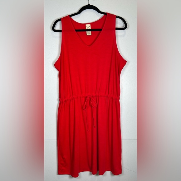 Faded Glory Red Sleeveless V-Neck Dress with Elastic Drawstring Waist. - Picture 1 of 9